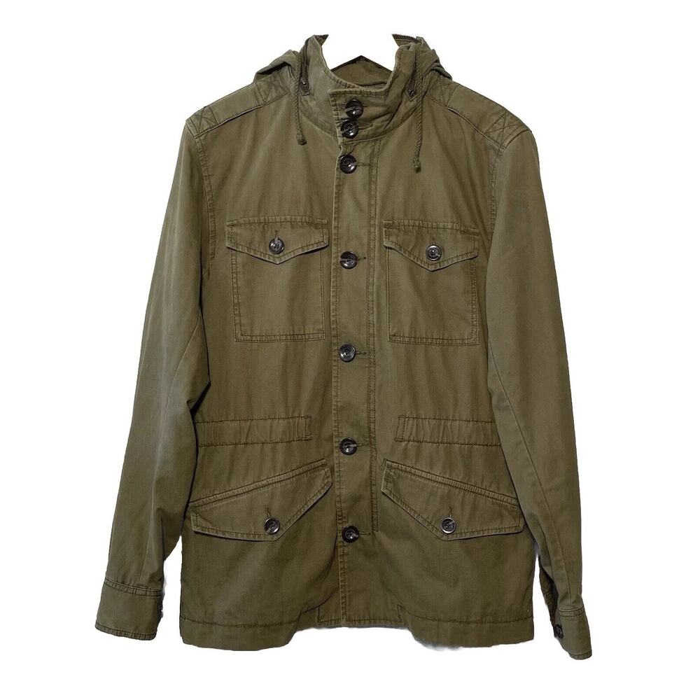 Vintage Gap Factory Men’s Khaki Olive Green Hooded Utility Grunge Boho Jacket, S
